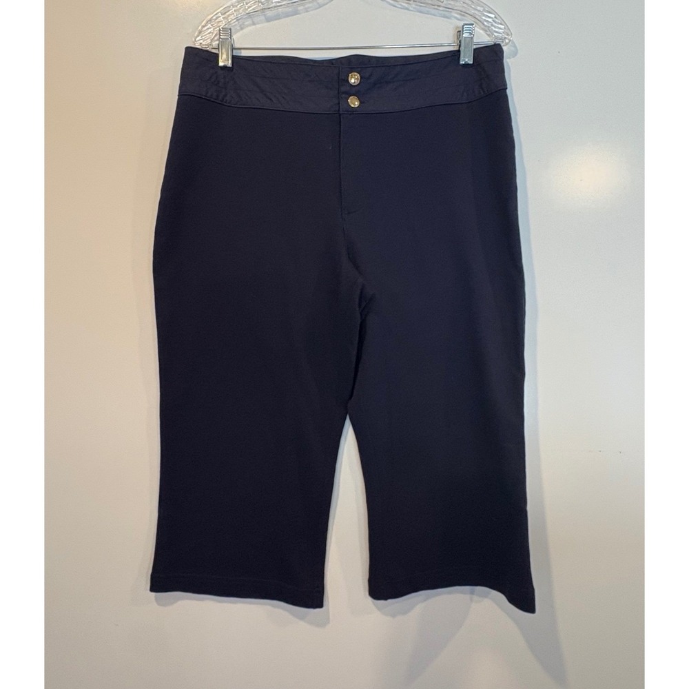 LAUREN Ralph Lauren Navy Blue Jersey Wide Leg Cropped Pants Womens Size Large